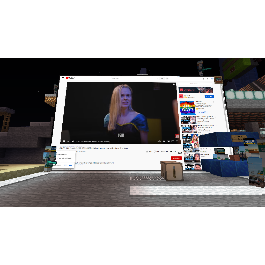Texture for Minha Skins (Grrr) I'm watching dhar mann in minecraft with burp's lemonade stand blocking the bottom right corner of the screen